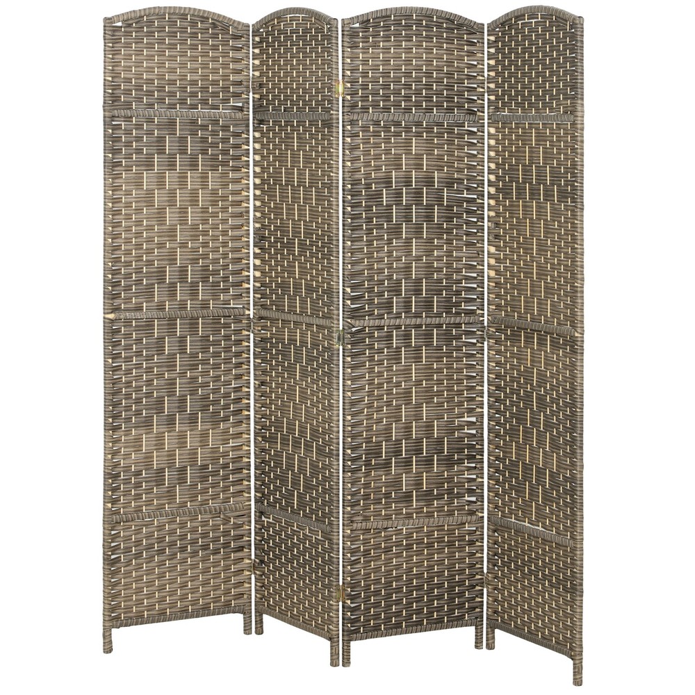 4 Panel Room Divider Woven Freestanding Partition Brown