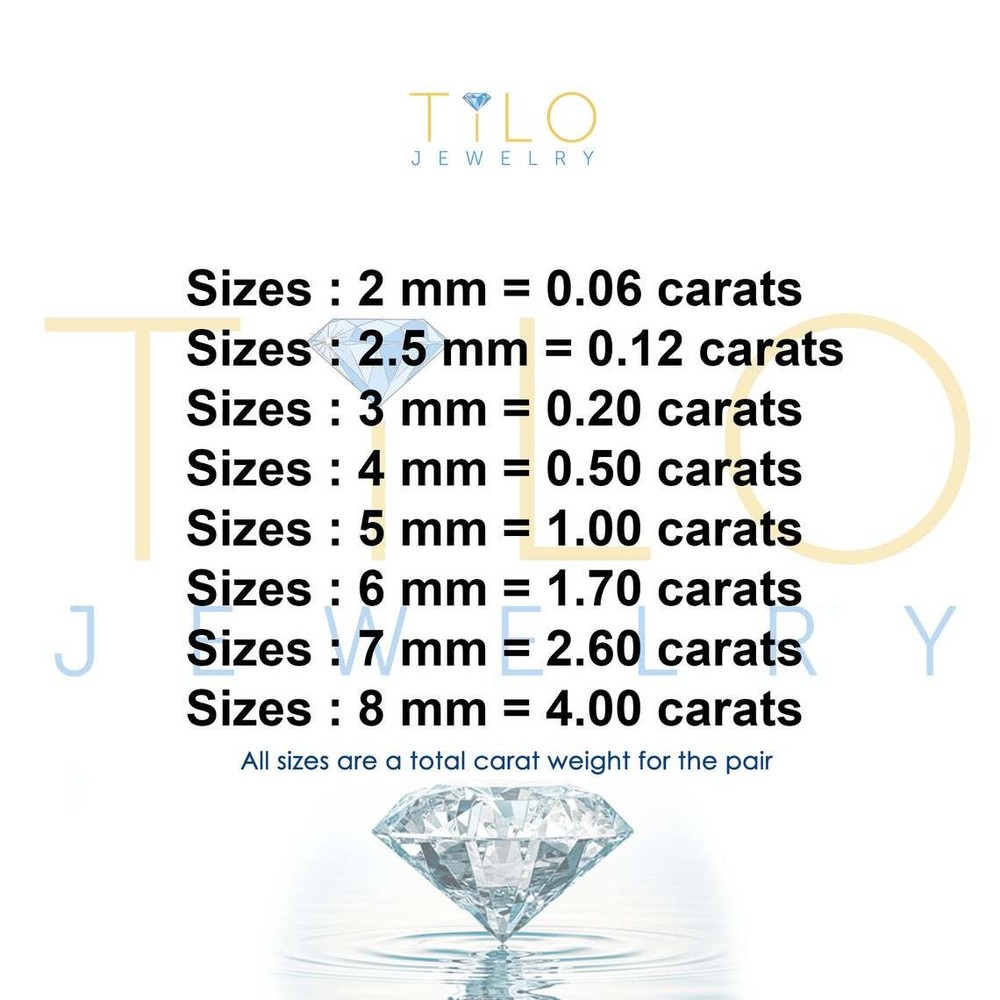 10K Real Solid Gold Solitaire Round CZ Sleeper Stud Earrings Push-back 2.5mm-8mm