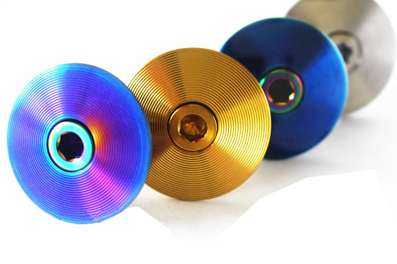 1pc Titanium Bicycle Aheadset Stem Cap Cover Lid with Pattern Blue Gray Rainbow