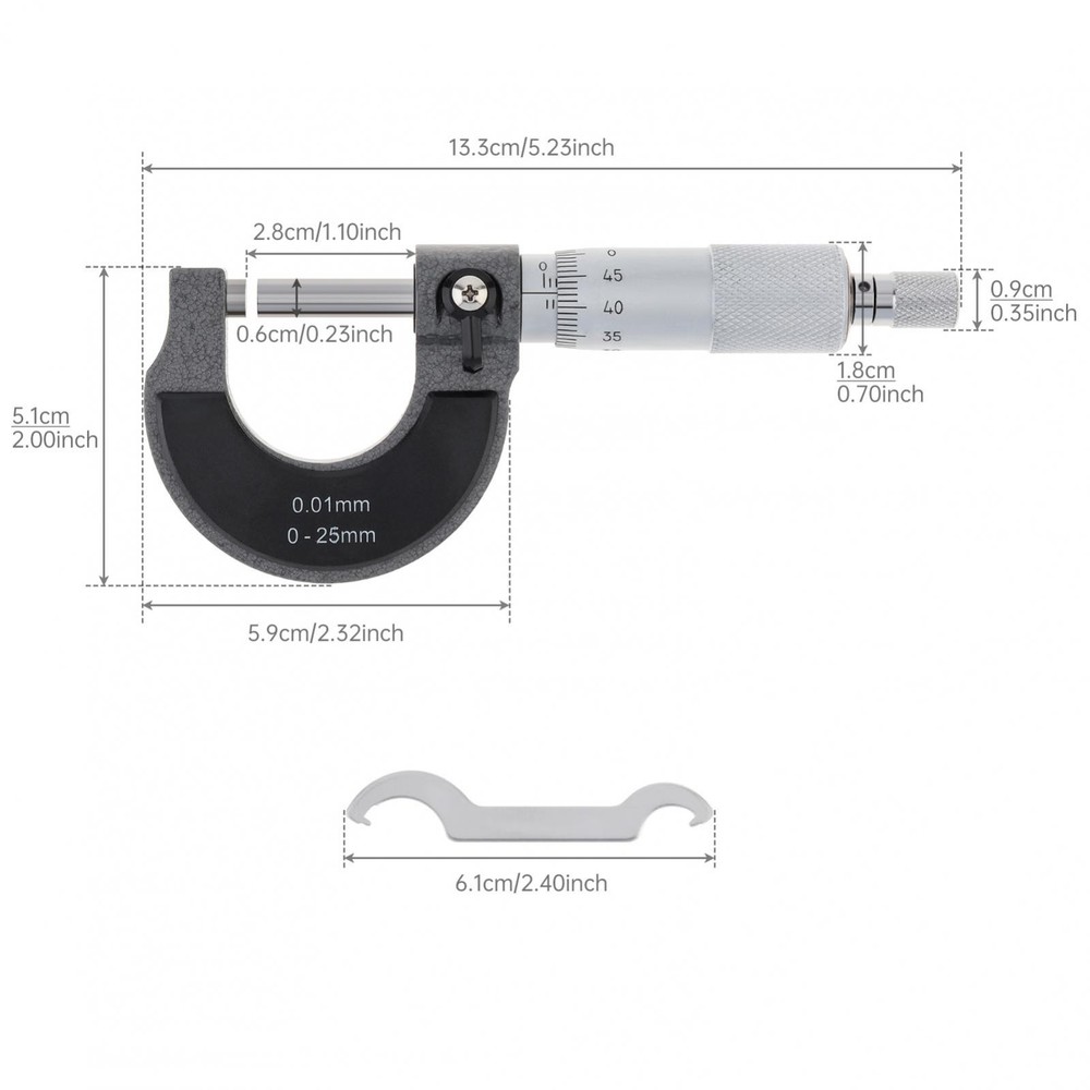 0-25MM MICROMETER OUTSIDE METRIC MICROMETER 0.01MM GRADUATIONS RDGTOOLS