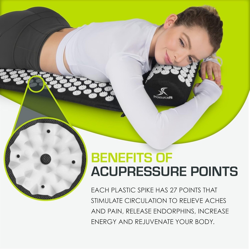 Black/White Acupressure Mat and Pillow Set - Neck & Back Relief Solution