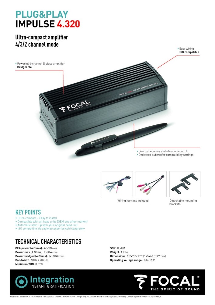 Focal Impulse 4.320 - 4 Channel Compact Amplifier 4 x 55 Watts RMS Class D