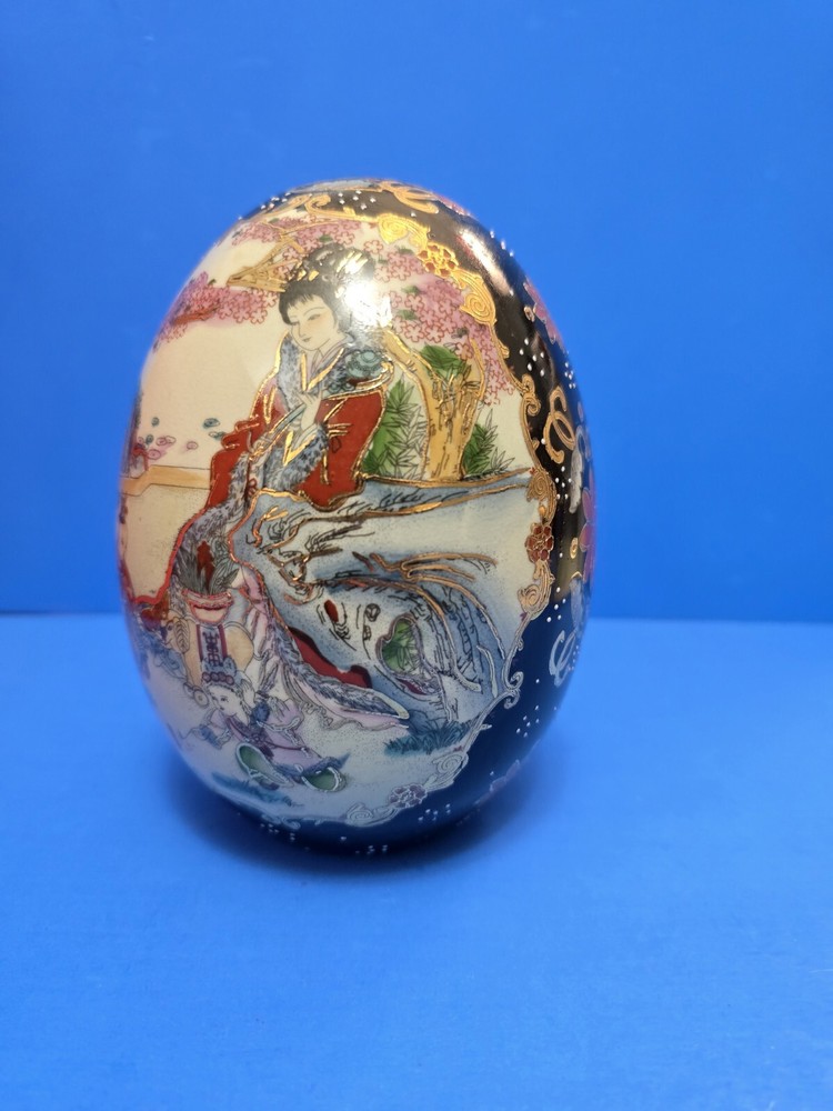 Hand Painted Oriental Porcelain Large Egg
