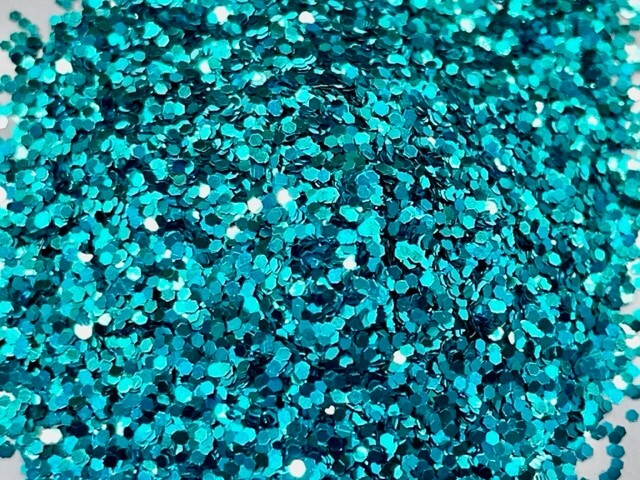 "Serene" Turquoise Glitter Medium Hexagon Cut