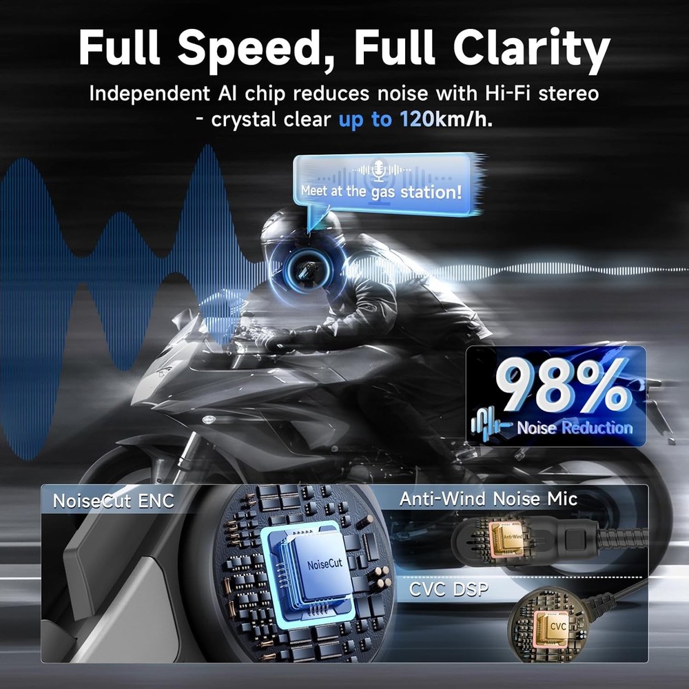 Moman H2S Motorcycle Intercom 1000M Communication Headset Noise Cancellation