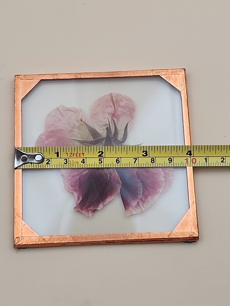 Copper Foiled Frame/Pressed & Dried Flowers Between Glass Coasters