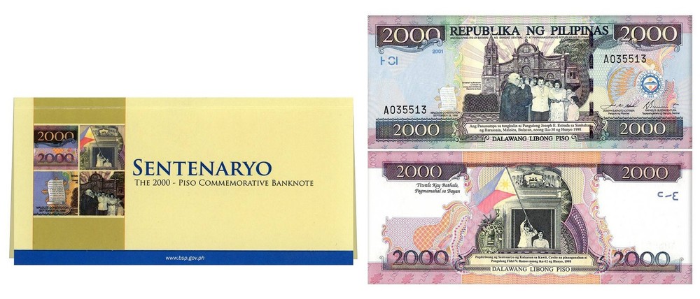 Philippines 2000 Piso, 2001, P-189c, UNC, Commemorative, Folder