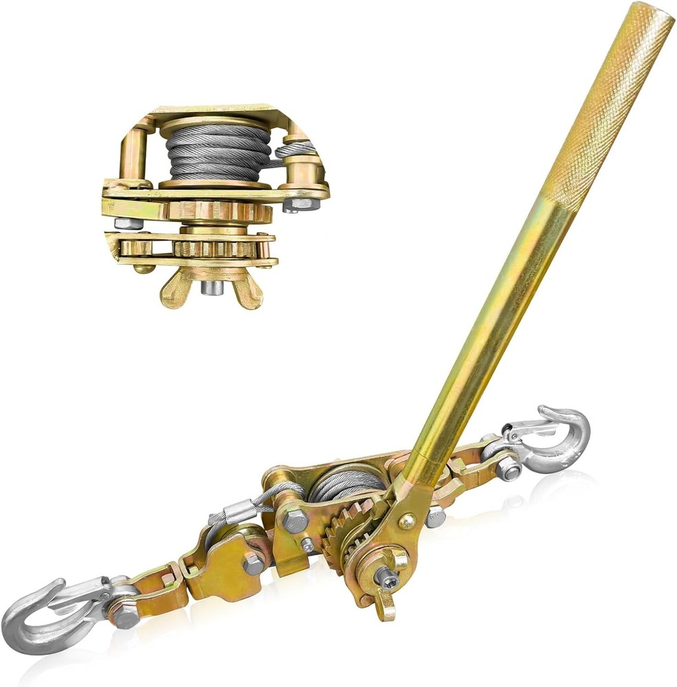 Come Along Winch Puller 2T, 10FT Cable Hoist Winch Puller with 2 Hooks, Come Alo