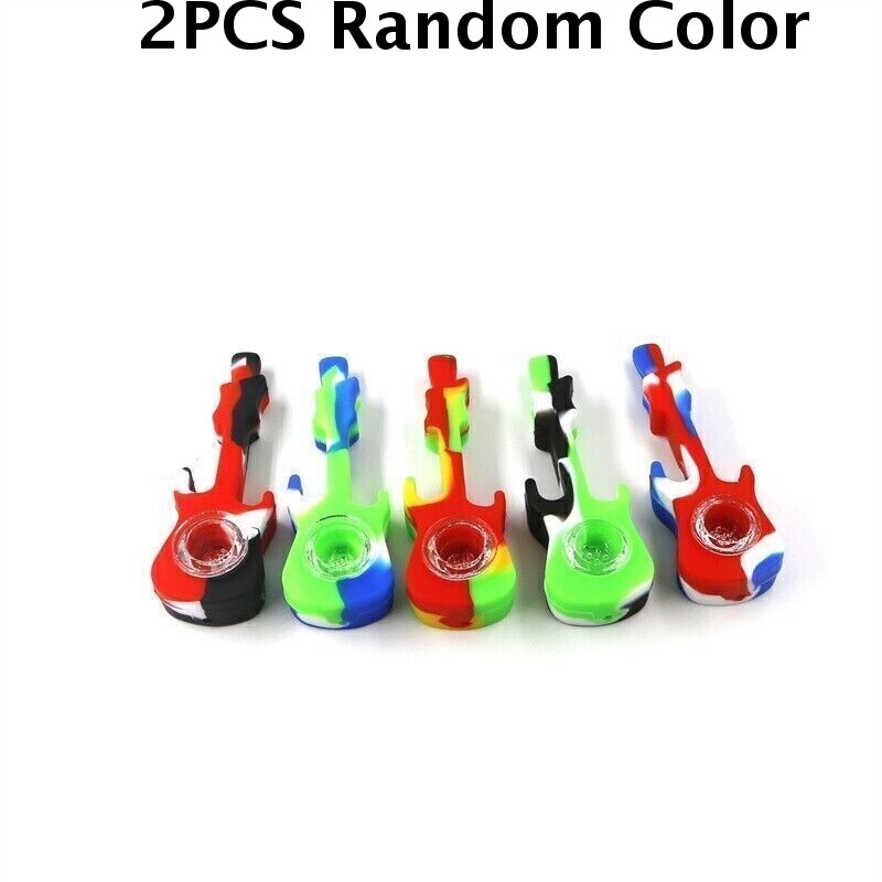 2pcs Stylish Guitar Shaped Silicone Cigarette Pipe - 1 or 7 holes randomized