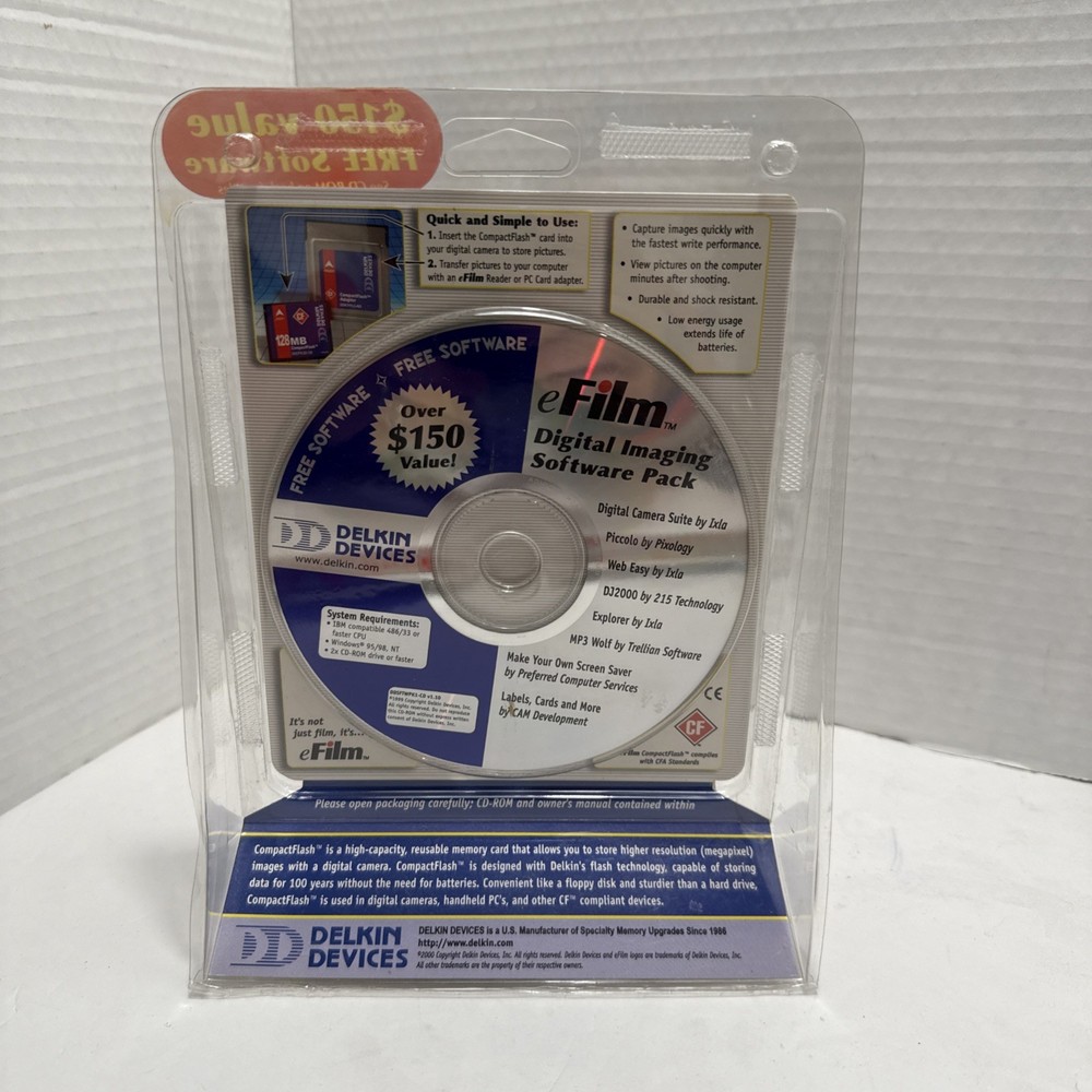 New Delkin 8 MB CompactFlash Card DDCFFLS2-8 + Digital Imaging Software Pack