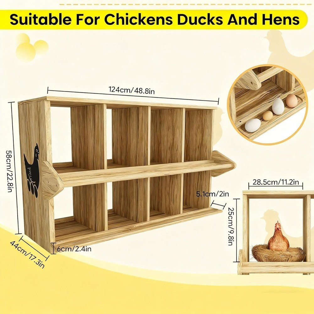 Chicken Nesting Box, 8 Compartment Wooden Nesting Boxes for Chickens with Per...