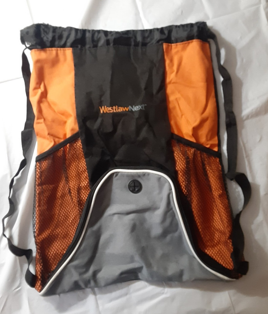 WestlawNext Orange Black Drawstring Backpack Bag Mesh Pockets *rip
