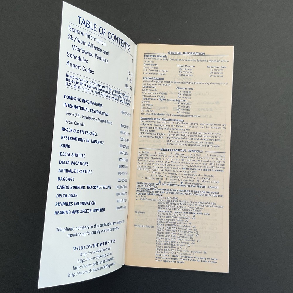 Delta Air Lines System Timetable October 1, 2004