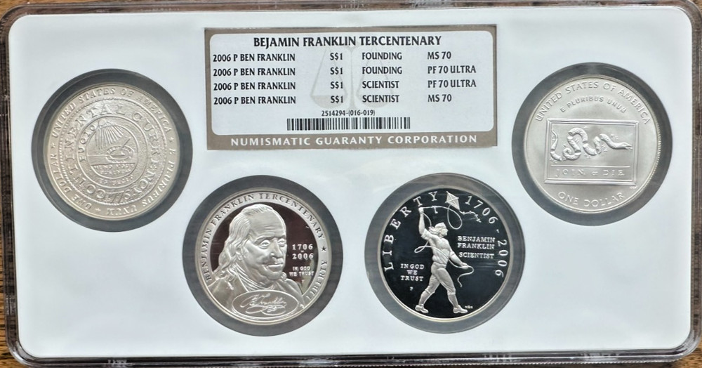 2006 Silver Franklin Tercentenary Commemorative Set - PF70 & MS70- Multiholder