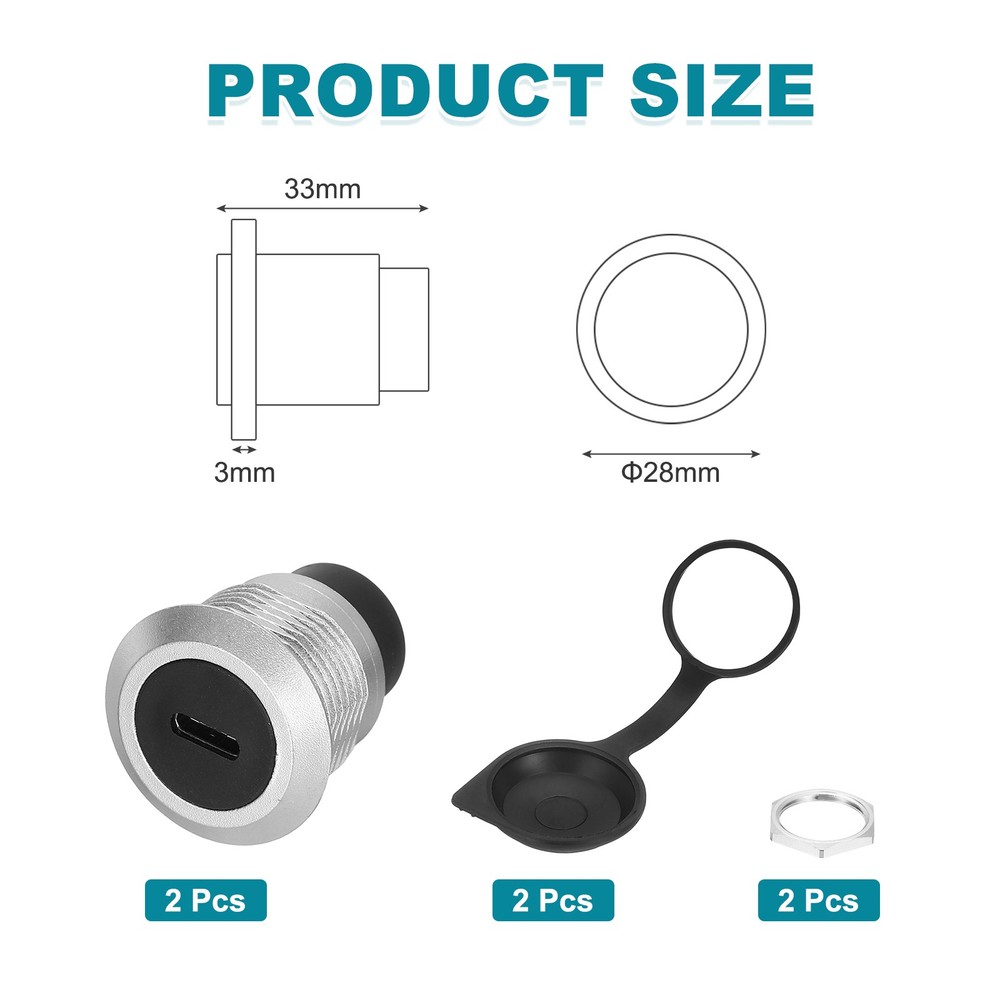 2pcs, Type C Panel Mount Coupler USB C Pass Through 10Gbps Silver