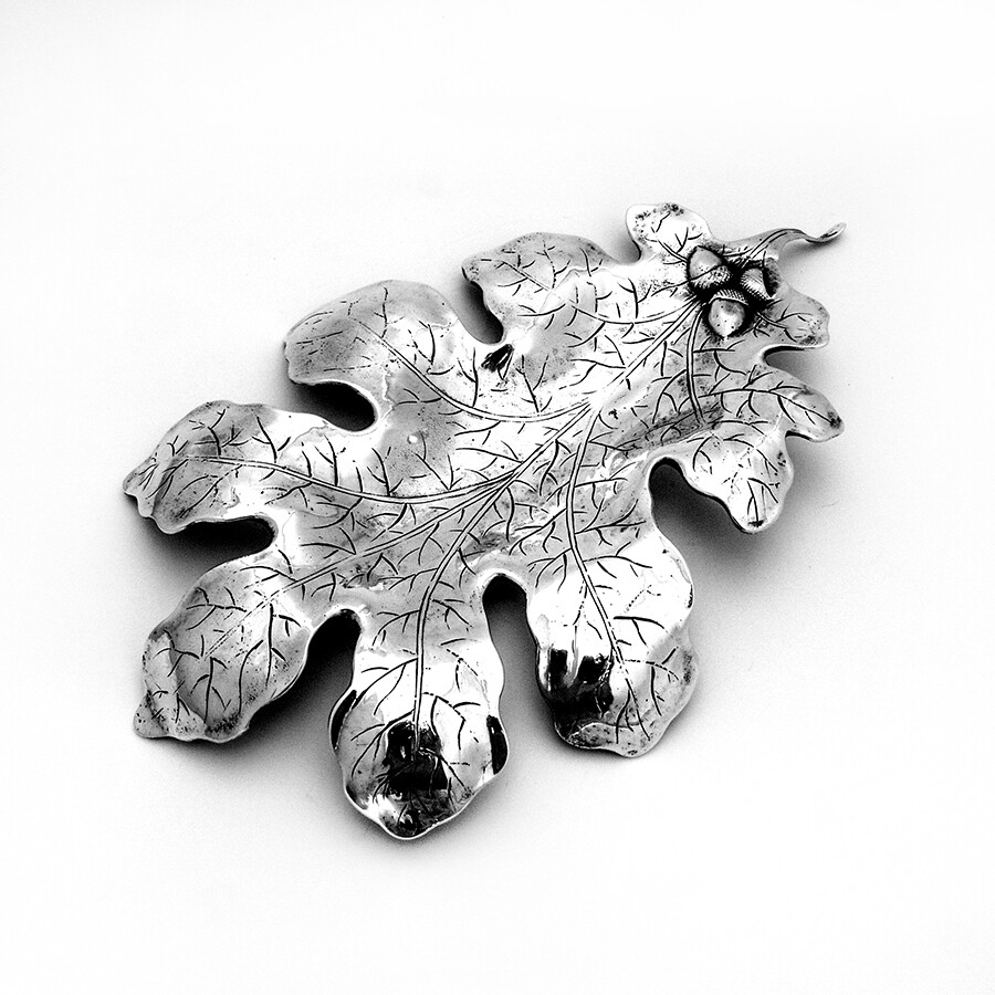 Figural Large Oak Leaf Acorn Bowl Sterling Silver