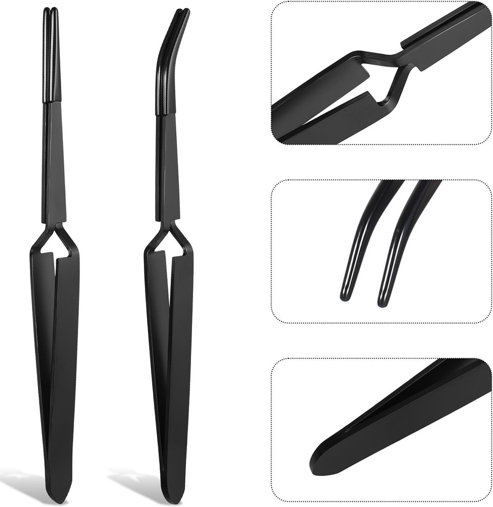 2 Pcs Reverse Tweezers Set, Rubber Tip Precision Bent & Straight Craft Tool