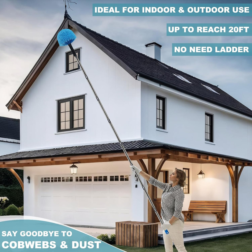 12 Ft Duster, Cobweb Duster with Extension Pole, Medium Stiff Bristles Cobweb Du