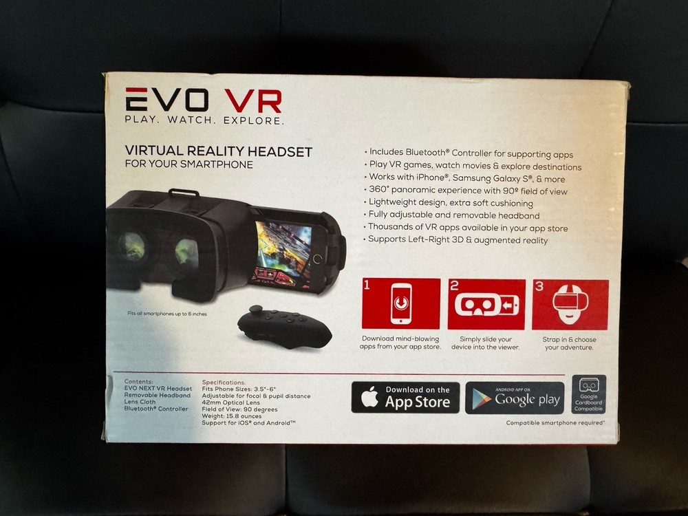 EVO VR NEXT VR Headset Black Bluetooth Controller Adjustable 3D AR