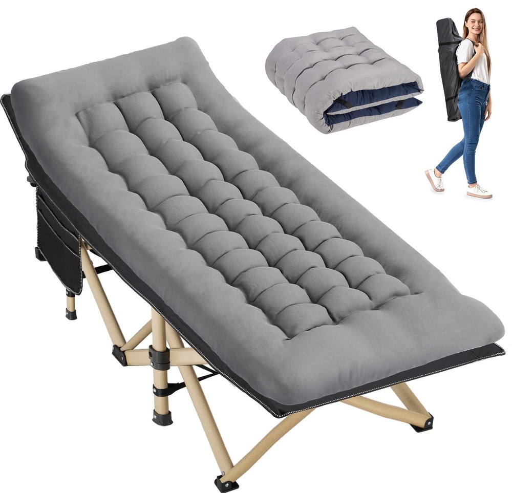 Folding Camping Cot with Comfy Mattress(Black),600LBS(Max Load),Portable Cot ...