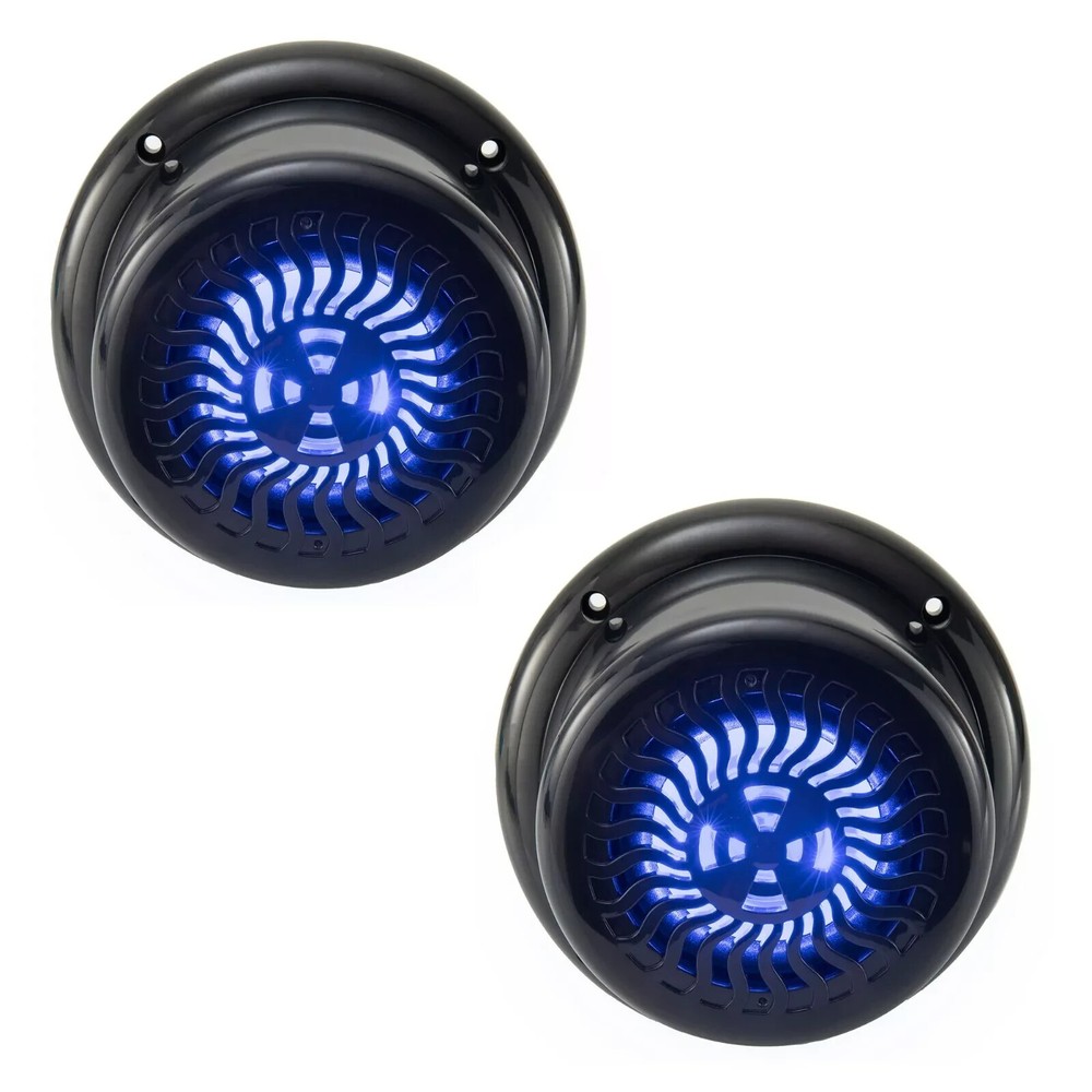 RV Exterior Speaker Set 5.25" Black Wavy Blue Lighted LED Waterproof Flush Mount