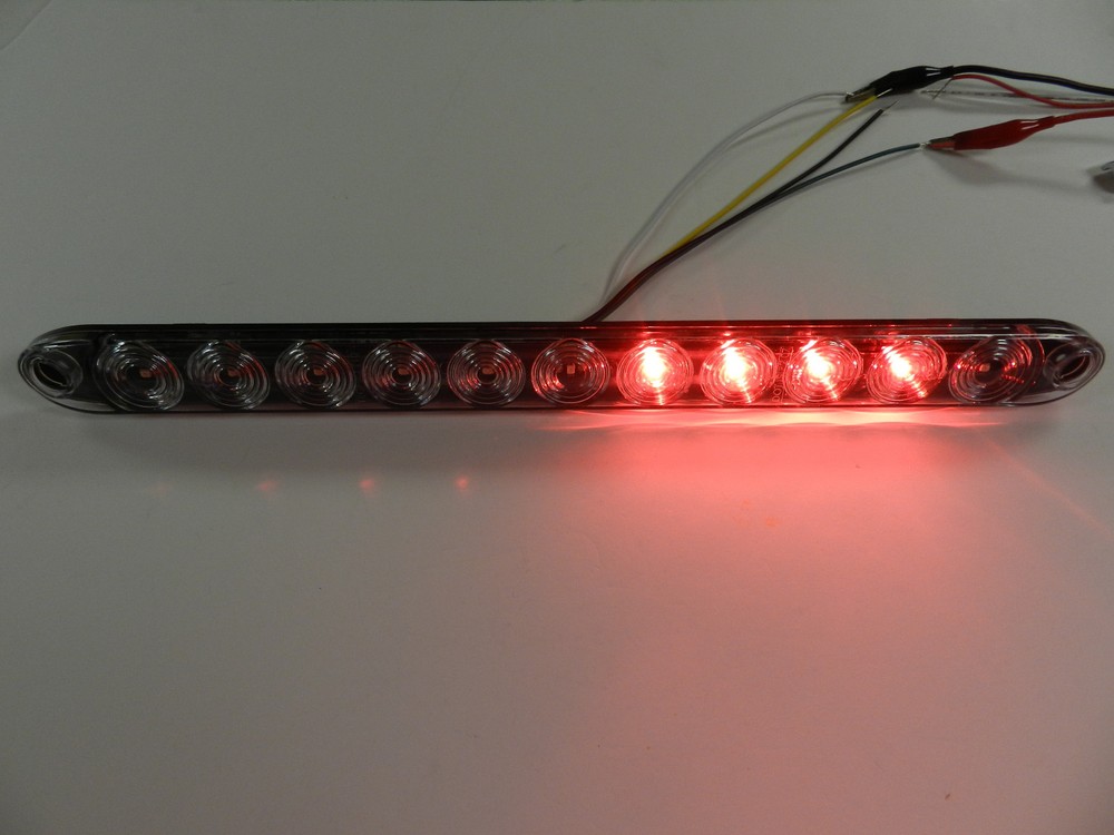(1) TecNiq Clear Red HI-Mount Center Brake/Turn/ID Bar 11 LED Light 4 wire USA