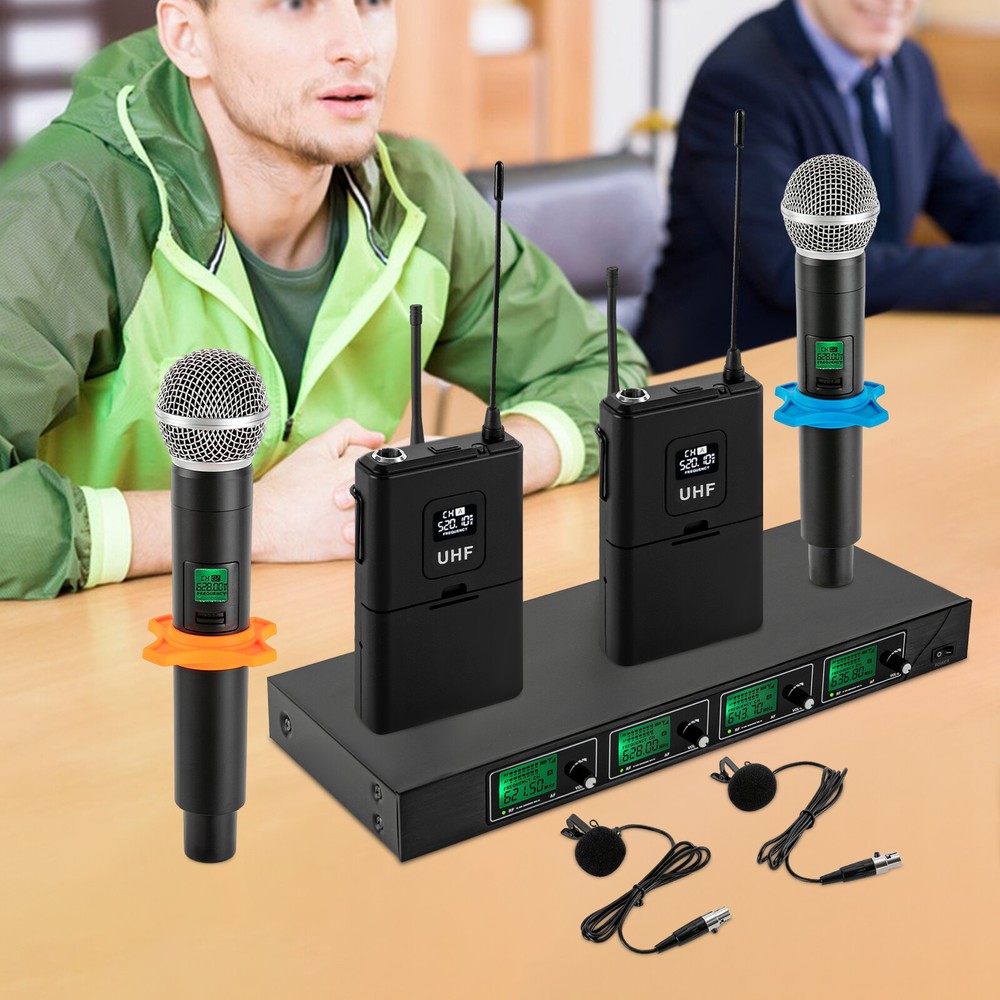 6-8 H Rectangular Cordless Wireless Microphone System 4 Channels for Conference