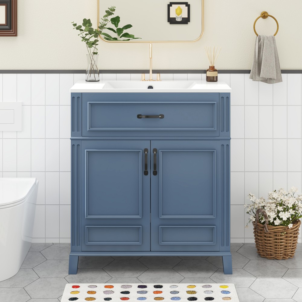 30'' Bathroom Vanity with Ceramic Sink,Solid Wood Frame Bathroom Storage Cabinet