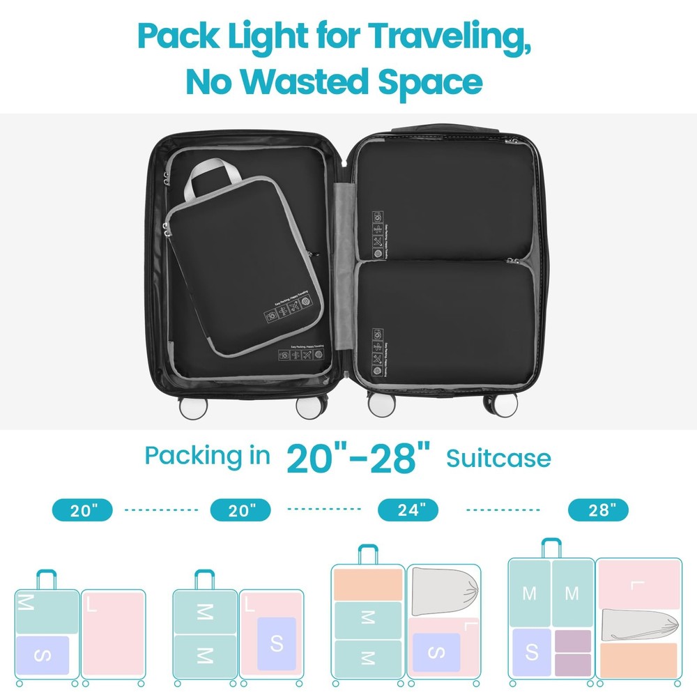 Compression Packing Cubes for Travel - 5 Set Compression Cubes Luggage Suitca...