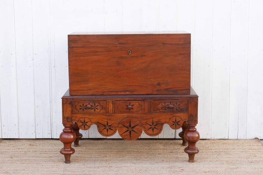 Antique Dutch Colonial Campaign Trunk on Stand
