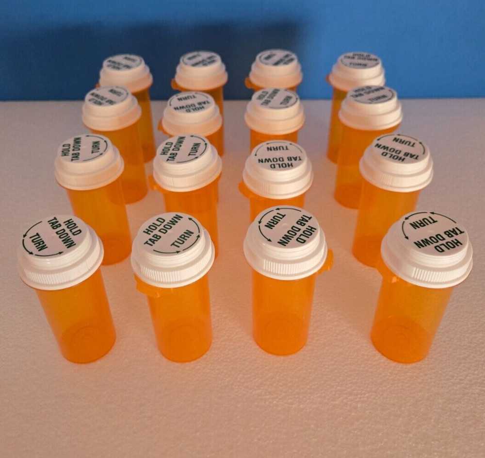 EMPTY PLASTIC PILL BOTTLES ~ 16 BOTTLES ~ WITH REVERSIBLE CAPS