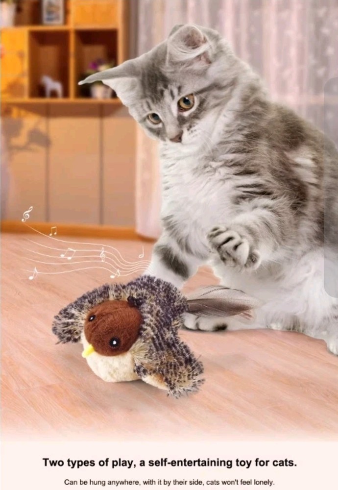 Flapping Bird Cat / Dog Toy – Chirping Plush – Motion Sensor - Touch Activated