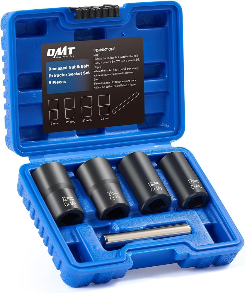 Twist Socket Tool Set 1/2in Drive 5Pc Bolt Extractor Rounded Bolt Lug Nut Remove