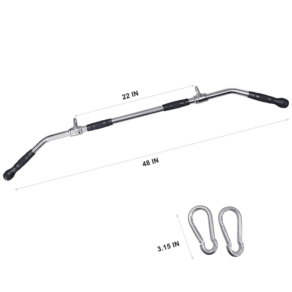 48'' LAT Pull Down Bar: Rotating Double Hooks for Dual Pulley Cable Machine -...