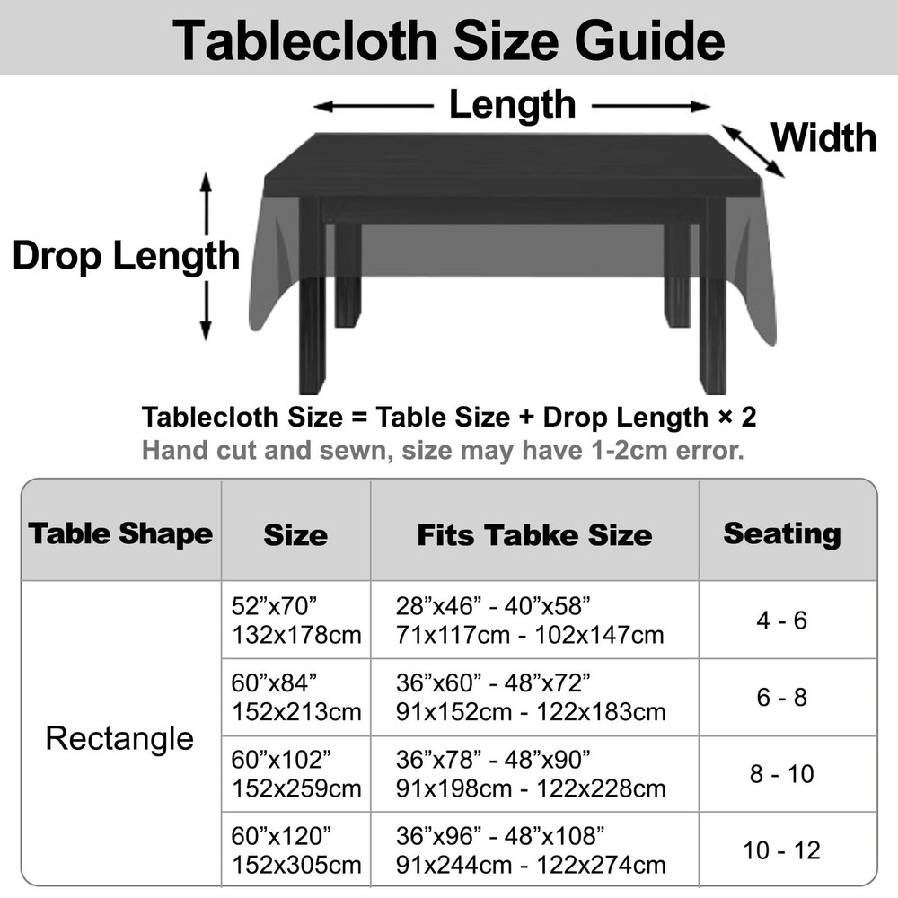 Rectangle Table Cloth, Waterproof Vinyl Tablecloth with Flannel Backing, Wipe...
