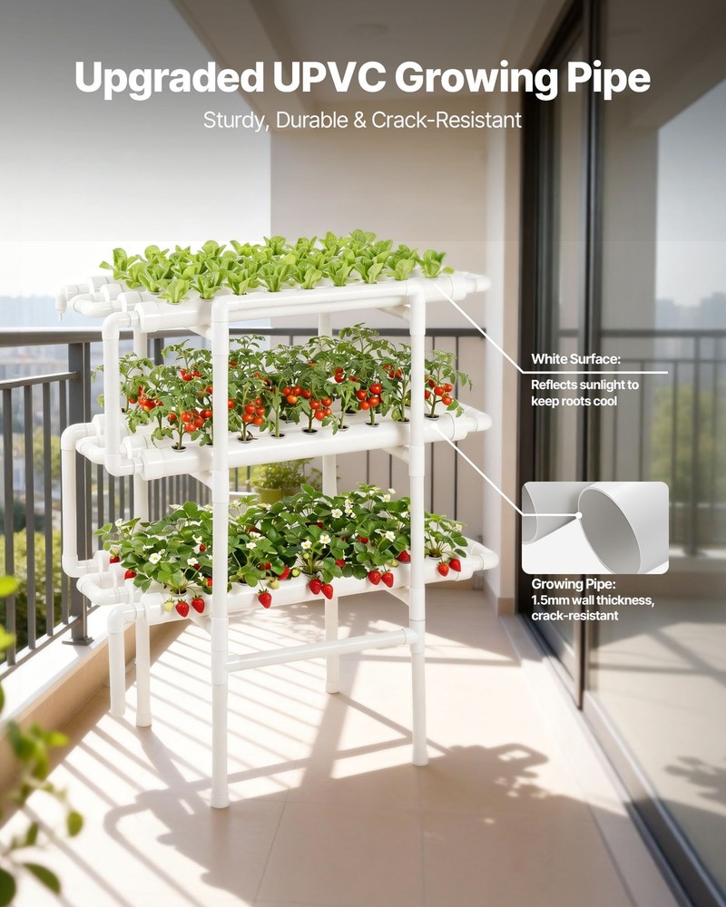 VEVOR Hydroponics Growing System Kit 108 Plants Sites 3 Layer UPVC Hydroponics