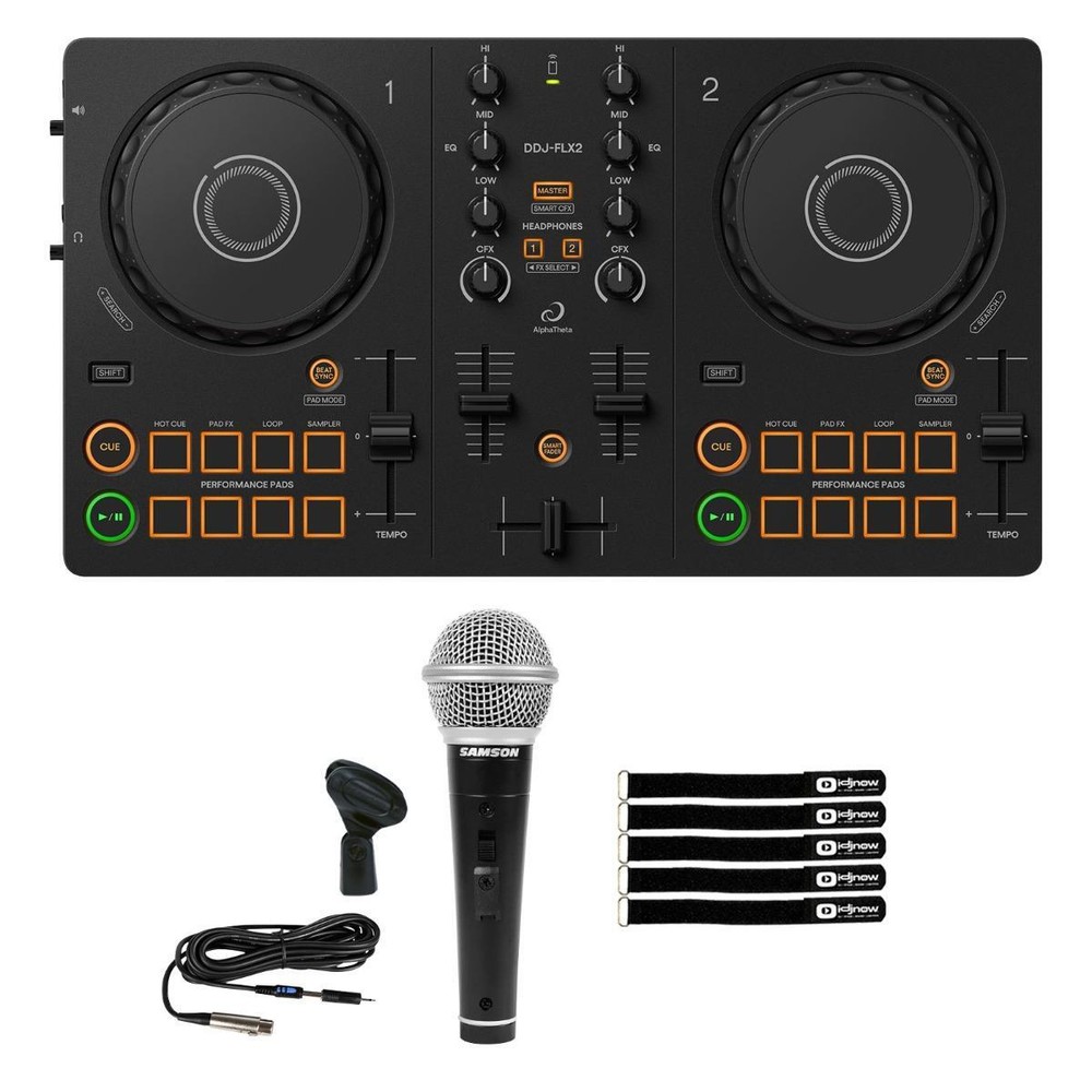AlphaTheta DDJ-FLX2 Compact Beginner 2-Channel Serato DJ Controller w Mic