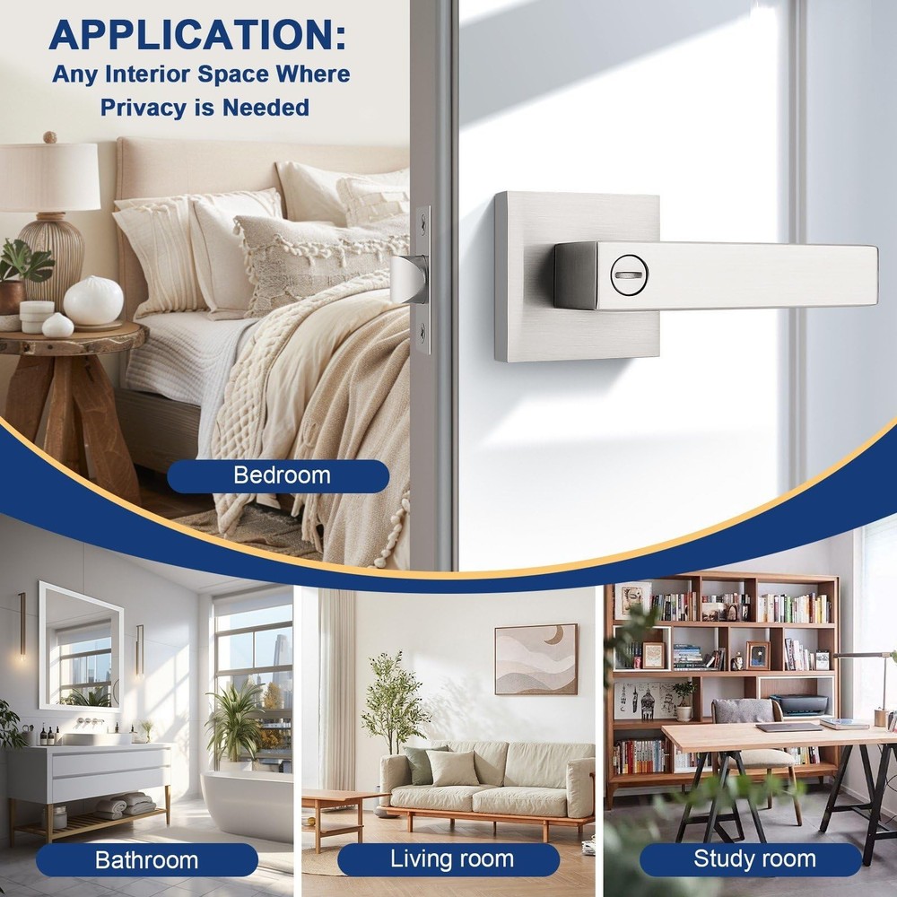 KNOBWELL 2 Pack Modern Square Door Handle Brushed 2 Pack, Nickel
