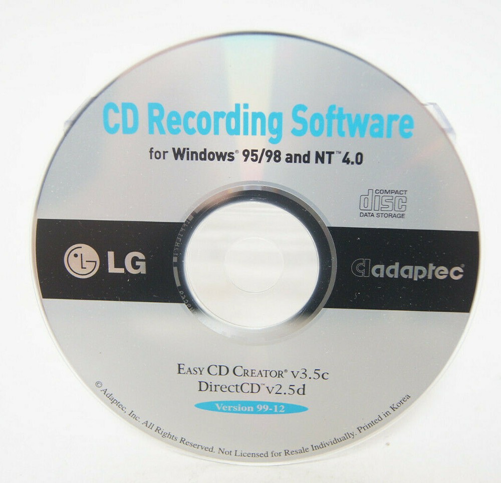 CD Recording Software LG Adaptec Driver v3.5c Ver 99-12 PC Program Software Disc