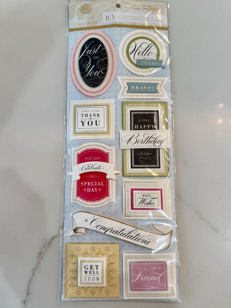 Anna Griffin Rose Collection 3-Dimensional Sentiments - 10 Sentiments-NEW