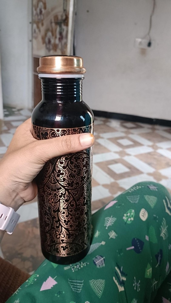 2 Pack 34 Ounce Pure Copper Water Bottle with Printed Tree Bark Design, Ayur...