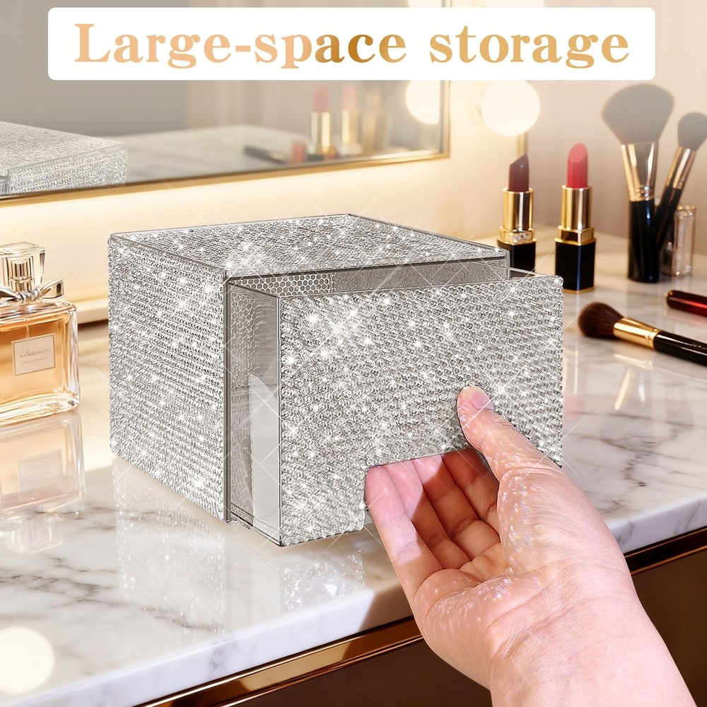 Bling Stackable Cosmetic Organizer with Silver Rhinestones, Glitter Acrylic D...