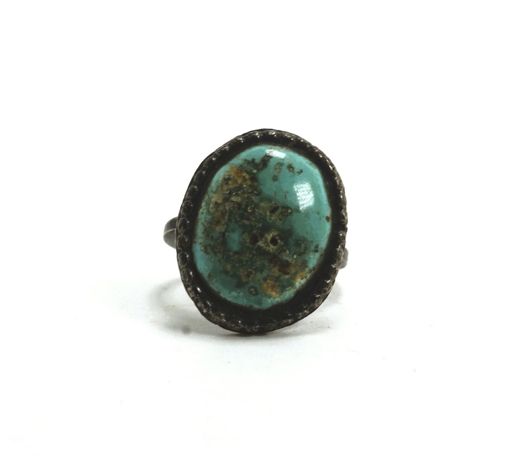 Vintage Native American Silver & Turquoise Ring, Size 6