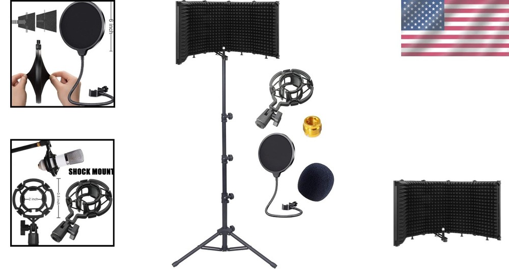 Professional Microphone Isolation Shield with Heavy-Duty Adjustable Tripod Base