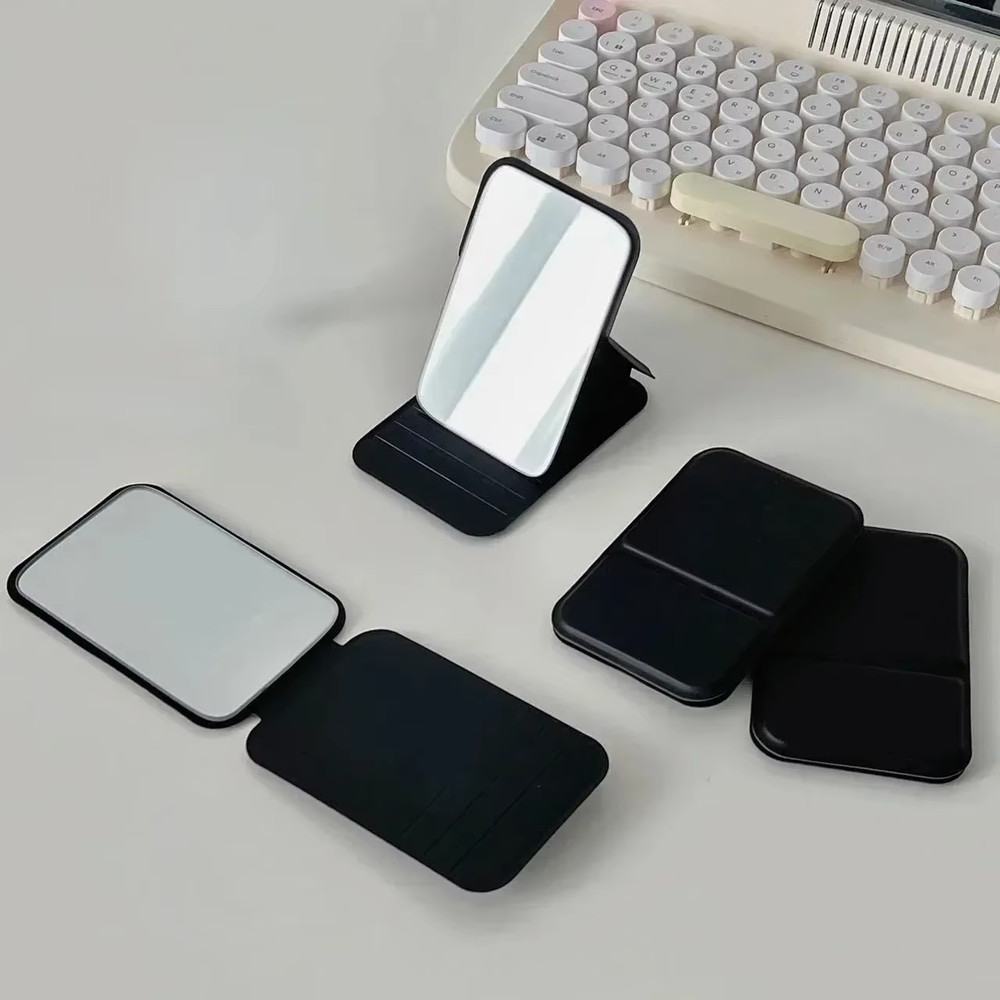 Desktop Makeup Mirror PU Leather Portable Vanity Mirror Foldable Hand Mirror Com