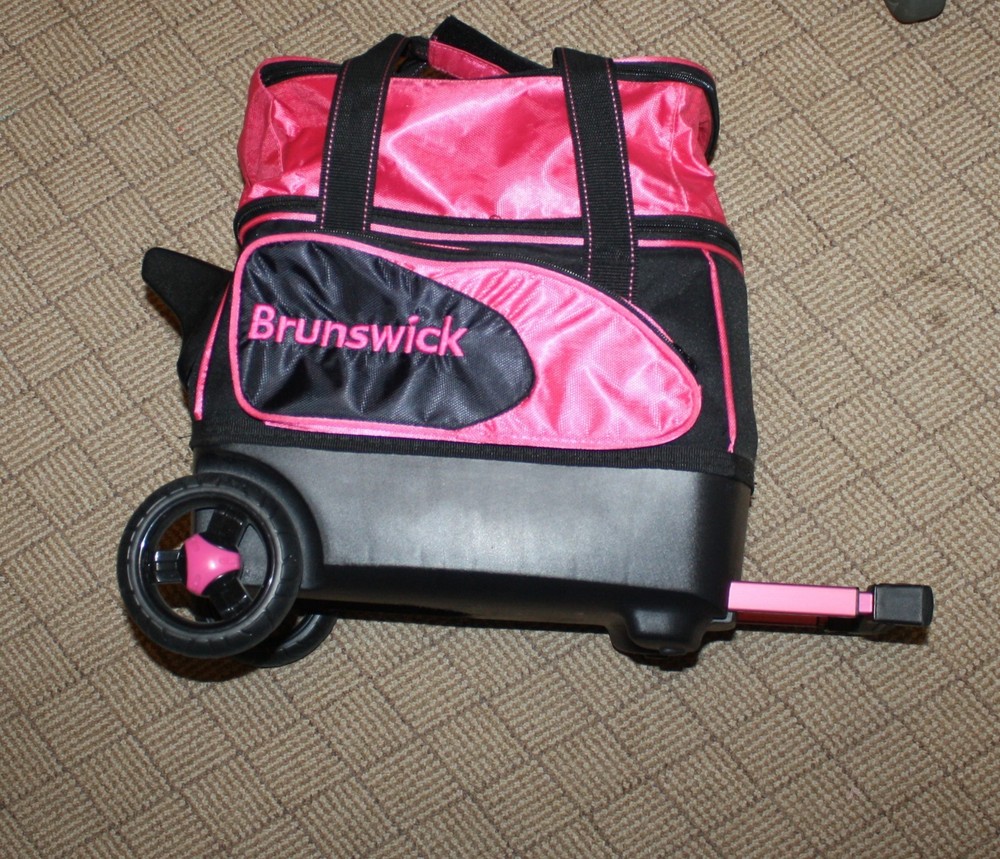 Brunswick Pink Black Rolling Bowling Ball Bag Single Telescoping Handle