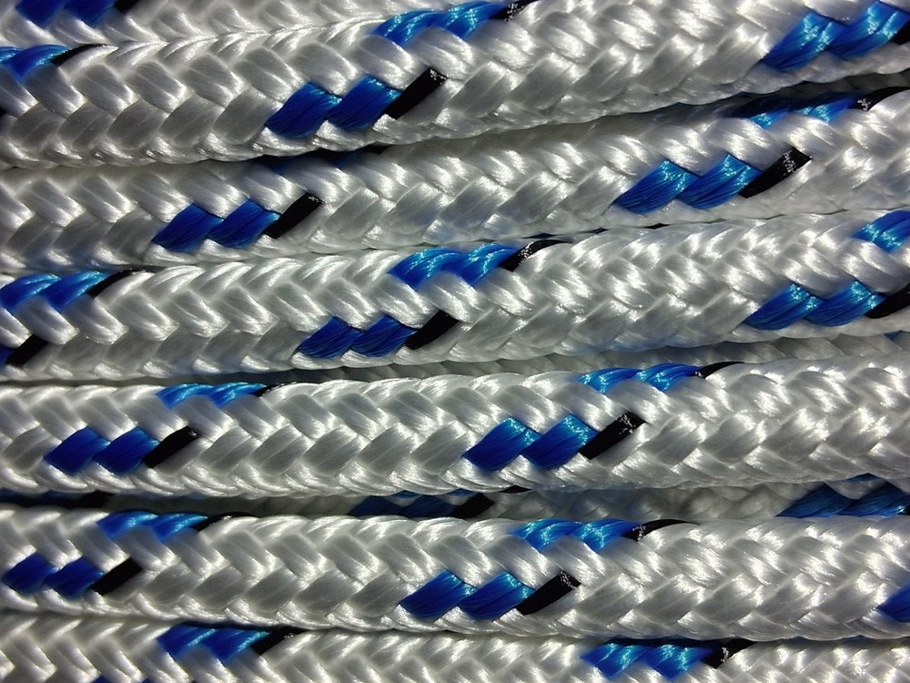 1/4 x 150 ft. Double Braid-Yacht Braid polyester rope. White w/ Blue & Black