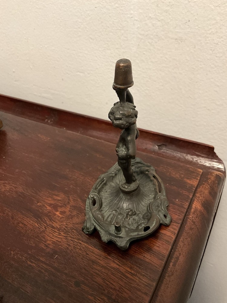 Antique Victorian Figural Cherub Thimble Thread Holder