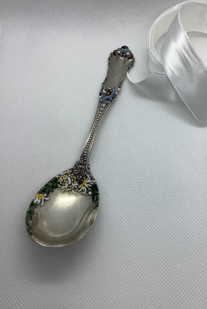 Antique Sterling Silver Enamel Spoon.