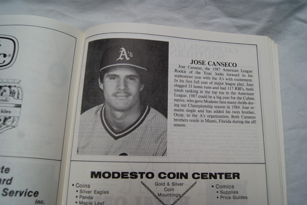 1987 modesto a's official souvenir program writing on cover